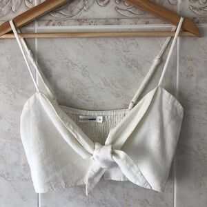 Linen-Blend White Tie-Front Camisole Top